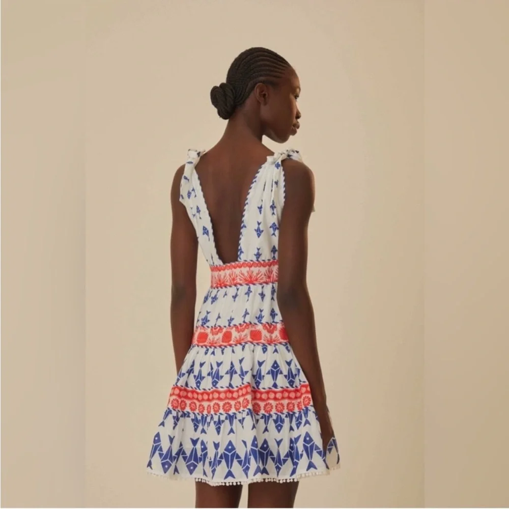 NWT Farm Rio Womens  Graphic Fishes Mini Dress, Off White Blue Red Size S Small - Picture 4 of 5